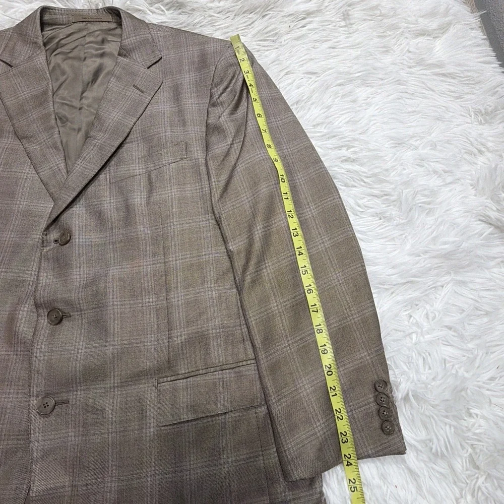 CURRENT Zegna Sport Coat Blazer Mens 46 Windowpane Check Taupe Silk Blend New!‎